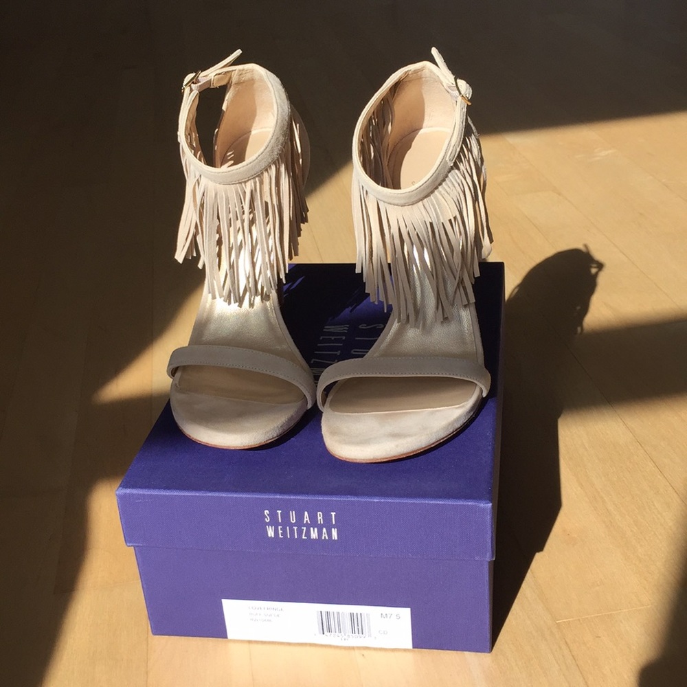 Stuart Weitzman, Lovefringe buff suede sandals